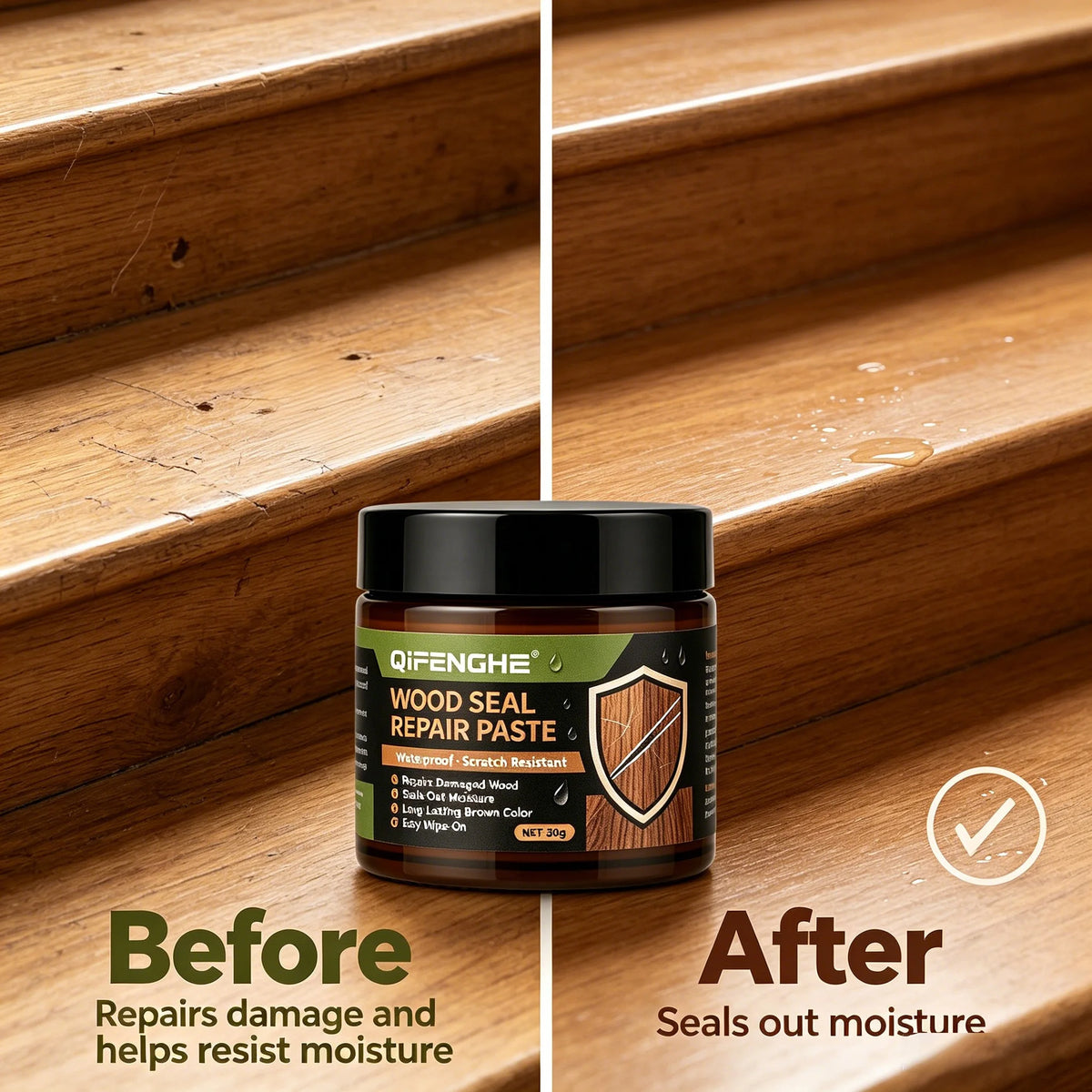 Wood Repair Paste – Waterproof Scratch & Crack Filler, Brown Wood Repair Filler QXL