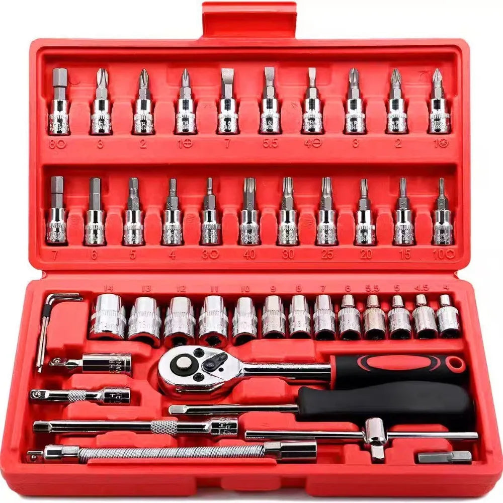 46-Pc Auto Socket & Ratchet Wrench Kit | Car Repair Toolbox Socket Wrench Set QXL