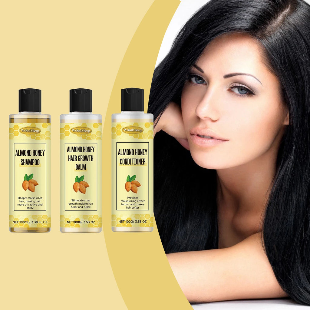 Natural Honey Almond Shampoo Conditioner & Hair Balm Kit Hair Care Kit QXL