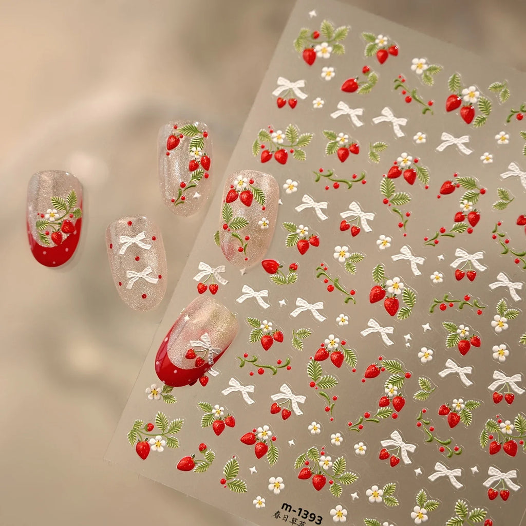 Spring Strawberry Vine 5D Nail Art Stickers & Decals DIY Nail Art Stickers QXL