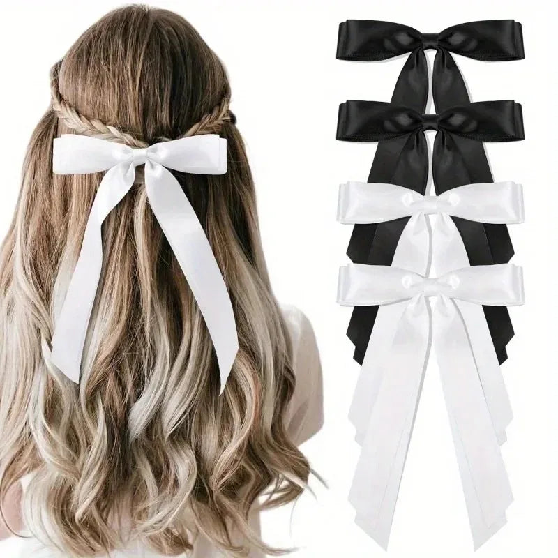4-Pack Double-Layer Ribbon Bow Hair Clips | Ballet Style Bow Hair Clips QXL