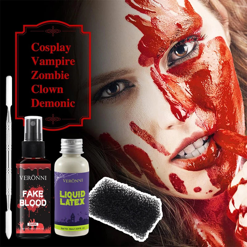 SFX Makeup Kit – Fake Blood Spray, Liquid Latex & Sponge SFX Makeup Kit QXL