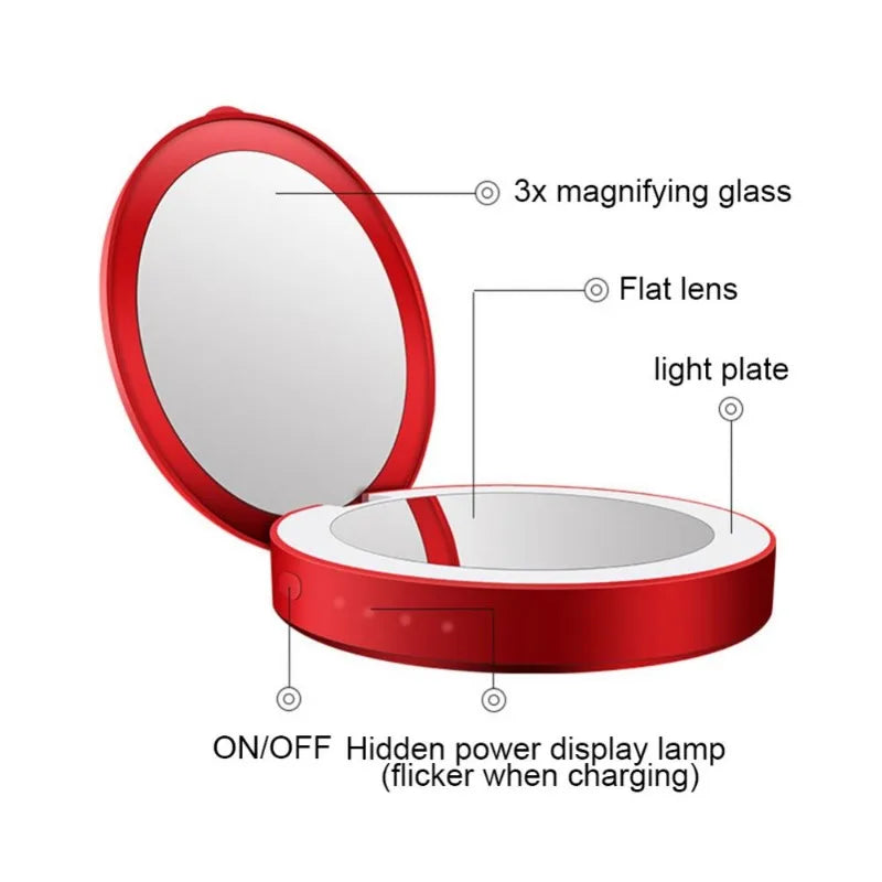 Tri-Fold LED Makeup Mirror with 3000mAh Power Bank | 3X Mag LED Makeup Mirror QXL