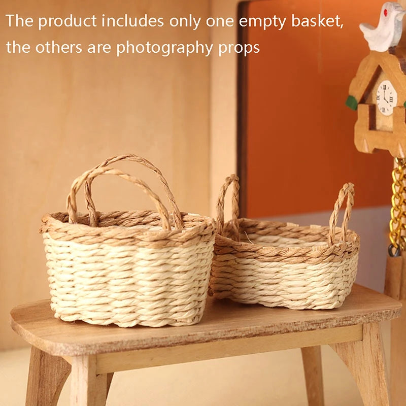 1:12 Dollhouse Miniature Woven Bamboo Basket | Kitchen Decor Dollhouse Miniature QXL