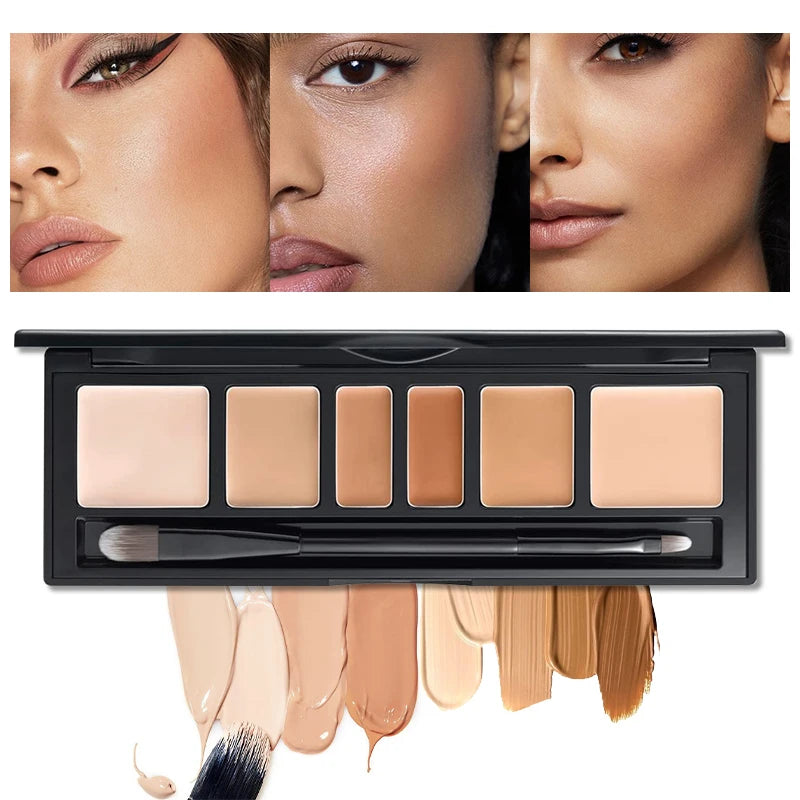 6-Color Full Coverage Concealer Palette with Brush Concealer Palette QXL 01