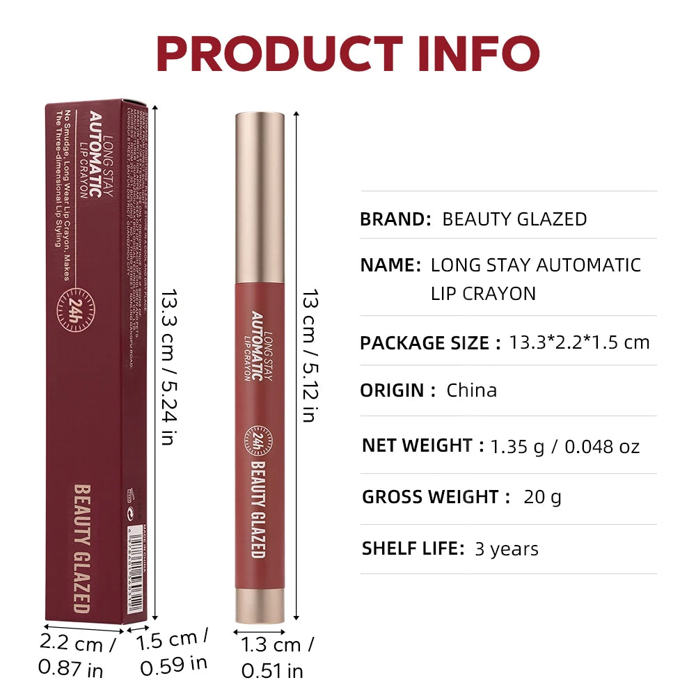 Beauty Glazed 12-Color Long-Wear Automatic Lip Crayon Automatic Lip Crayon QXL