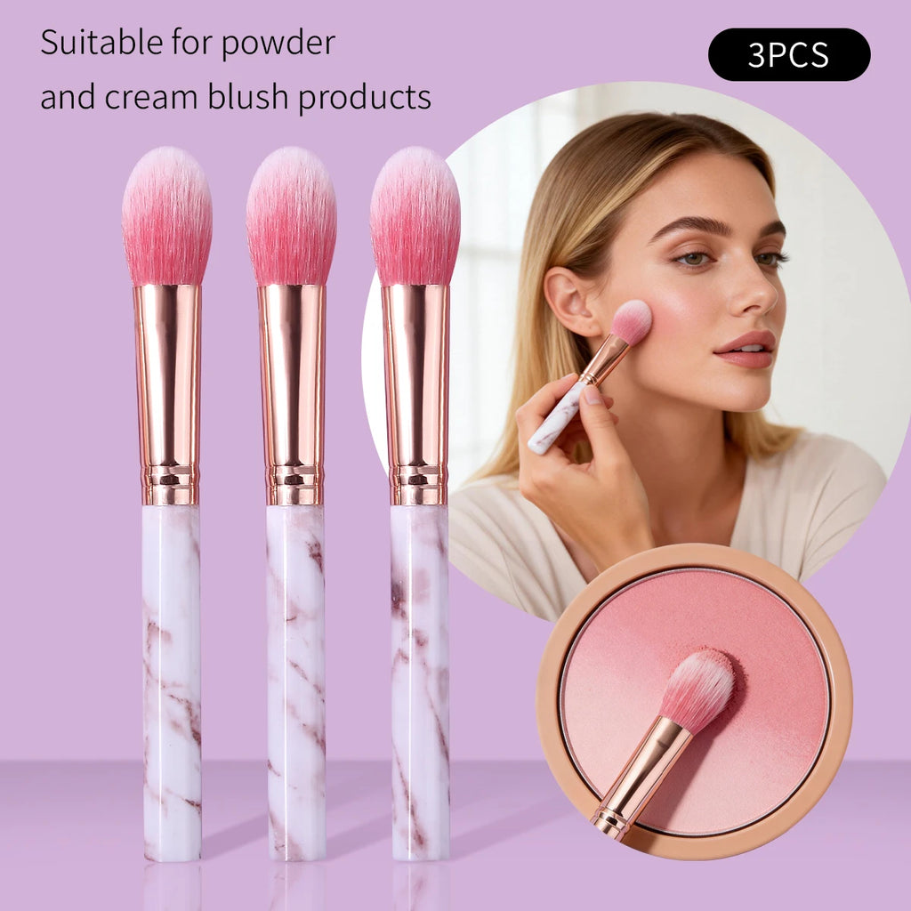 KOSSHOW 3-Pc Marble Makeup Brush Set – Blush, Powder & Contour Makeup Brush Set QXL