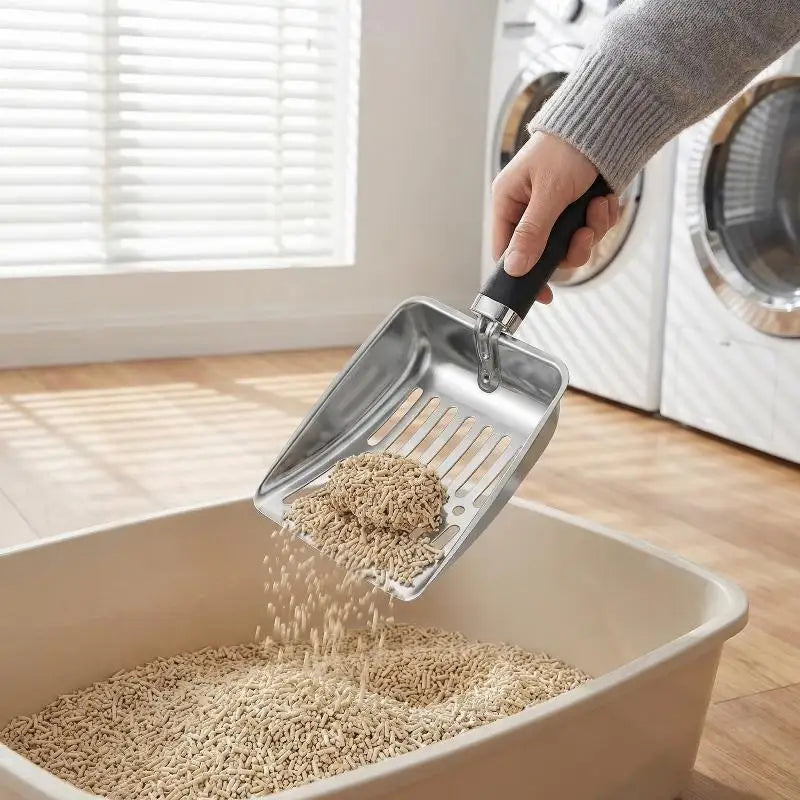 Stainless Steel Cat Litter Scoop | Anti-Stick Long Handle Cat Litter Scoop QXL