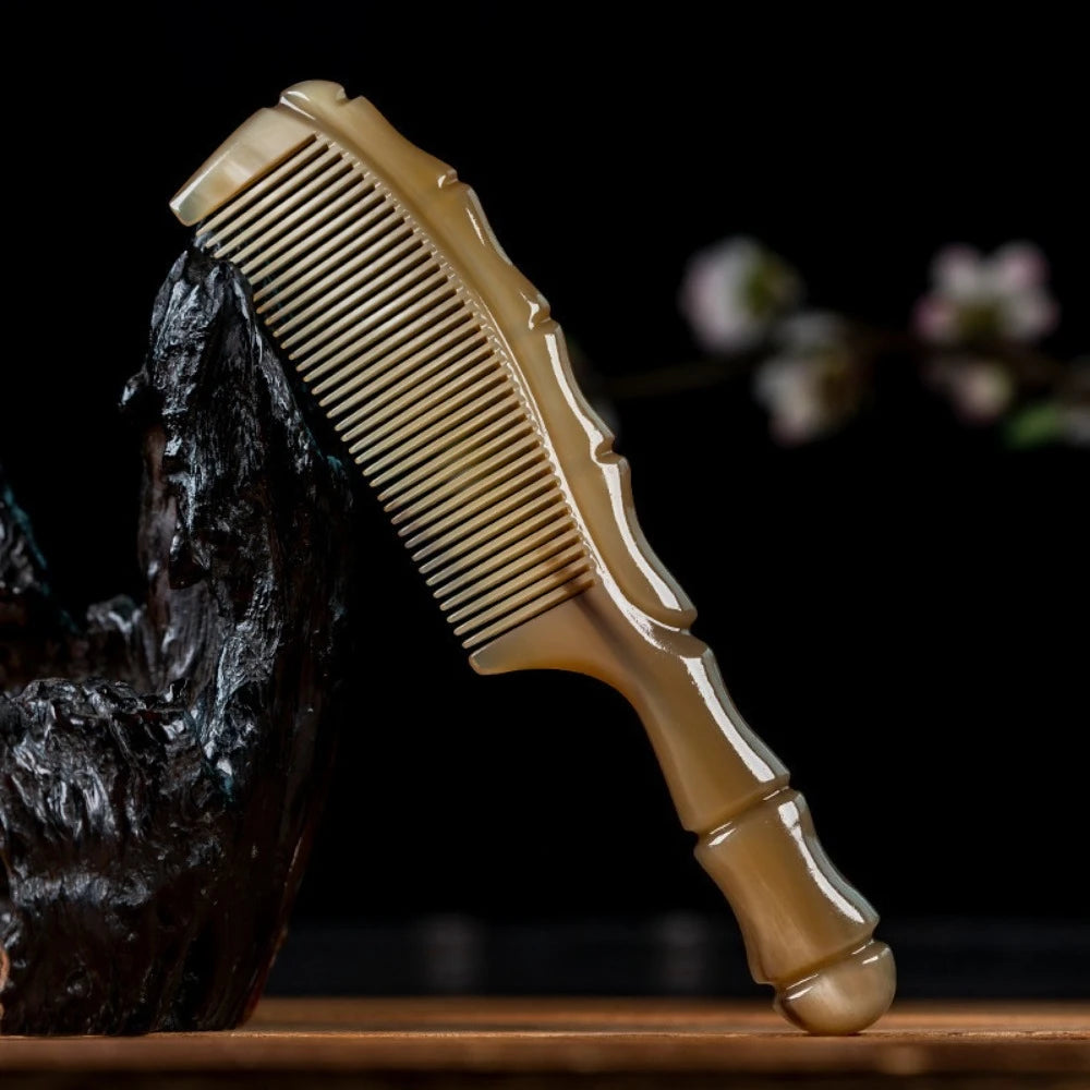 Natural Bamboo Hair Comb | Fine Tooth Anti-Static Long Handle Bamboo Hair Comb QXL