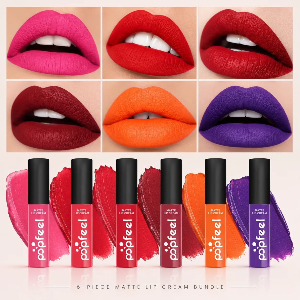 POPFEEL 6-Pc Matte Liquid Lipstick Set | Nude Lip Gloss Matte Liquid Lipstick QXL