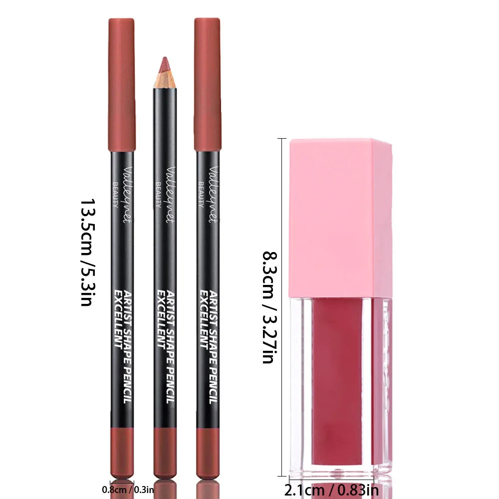 4-Piece Lip Set: 3 Precision Lip Liners + High-Shine Gloss Lip Liner & Gloss Set QXL