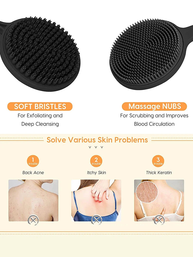 Long Handle Bath Brush & Scalp Massage Shampoo Brush Set 2-Pc Bath Brush Set QXL