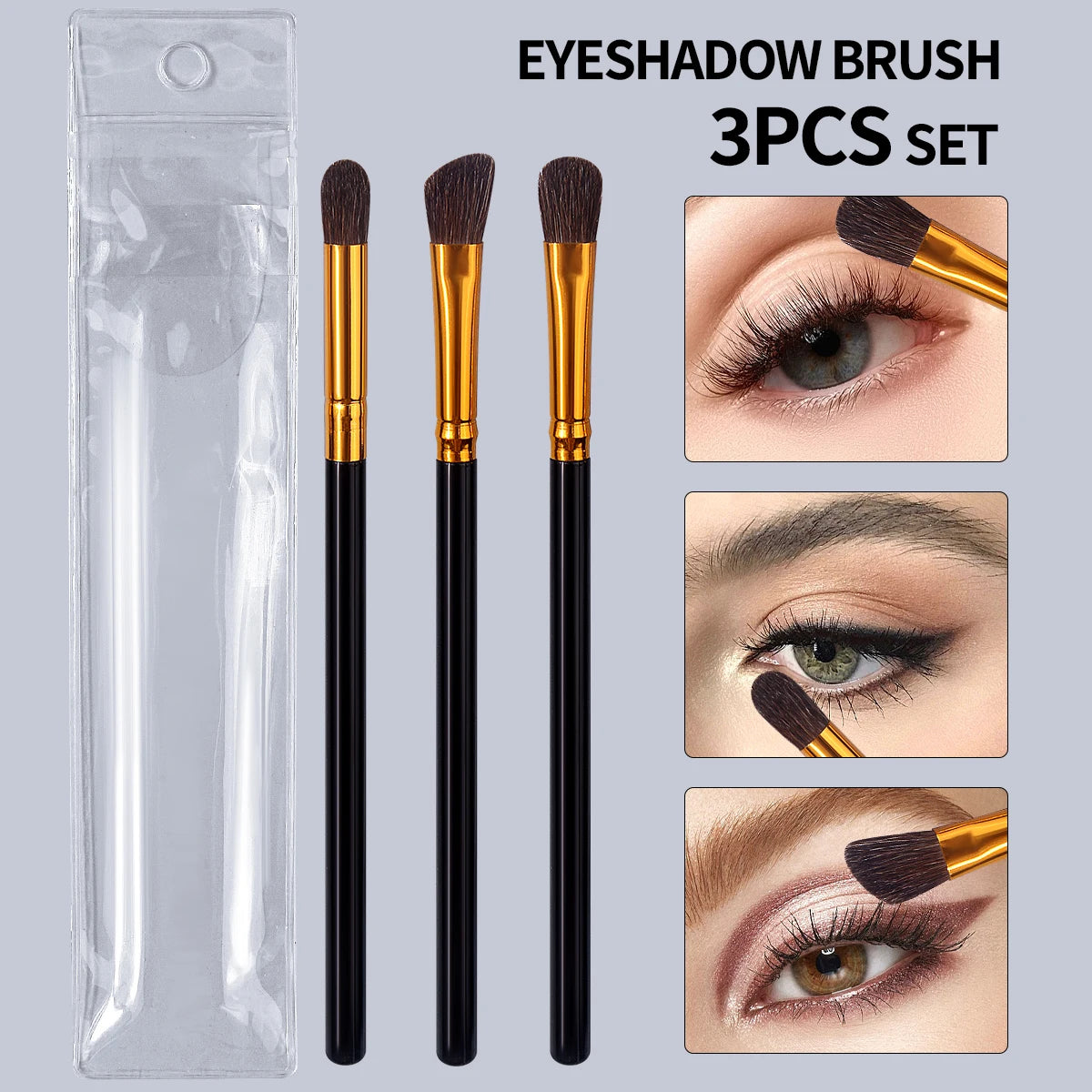 3-Piece Horsehair Eyeshadow Brush Set | Blend, Shade & Define Eyeshadow Brush Set QXL black