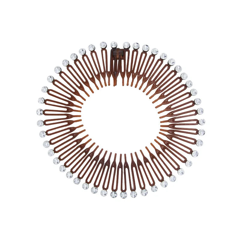 Pearl Stretch Flexible Hair Hoop Comb Headband | Korean Style Hair Hoop Headband QXL Round Diamond Coffee