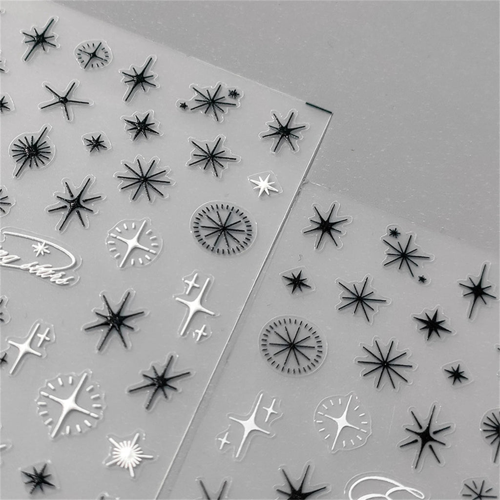 5D Black & White Star Nail Art Stickers | Punk Kawaii Decals Nail Art Stickers QXL