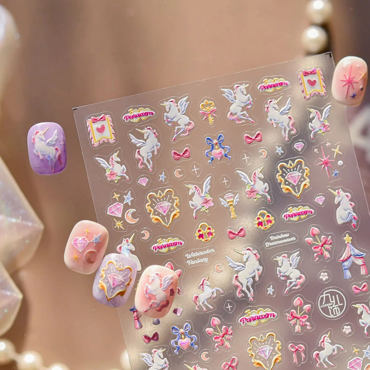 5D Unicorn Nail Stickers Y2K Self-Adhesive Nail Art Decals Nail Art Stickers QXL