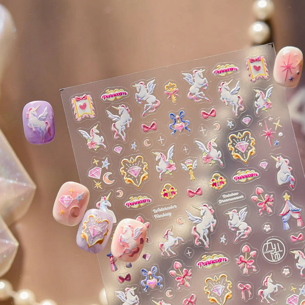 5D Unicorn Y2K Nail Stickers – Self-Adhesive Nail Art Decals Nail Art Stickers QXL