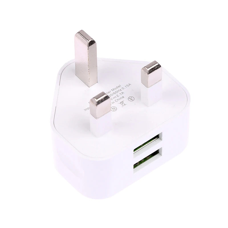 UK 3-Pin Wall Charger | 1 & 2 USB Ports 5V 2.1A Adapter USB Wall Charger QXL 2 USB Port