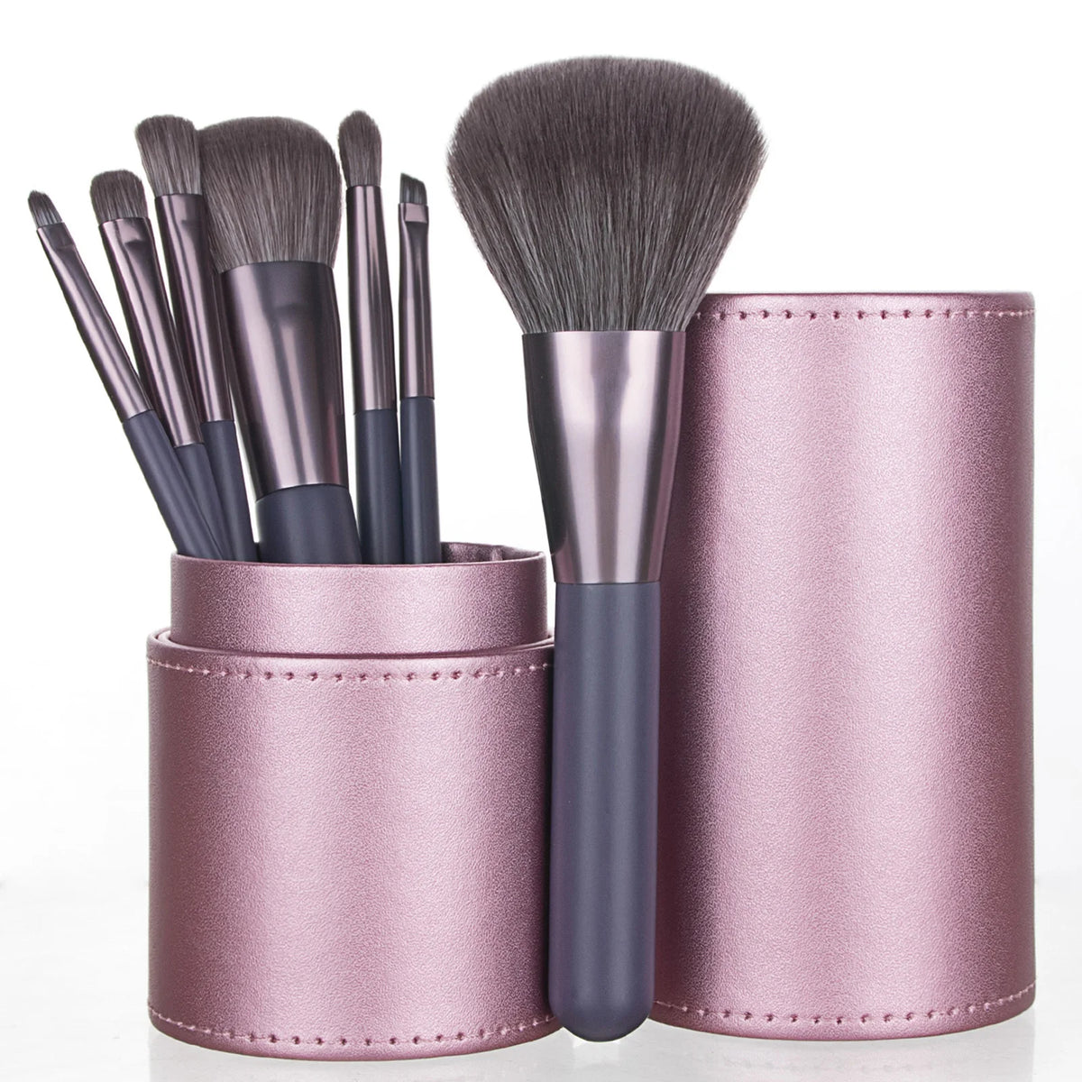 7-Piece Makeup Brush Set with PU Storage Bucket | Ronshadow Makeup Brush Set QXL Dark Purple