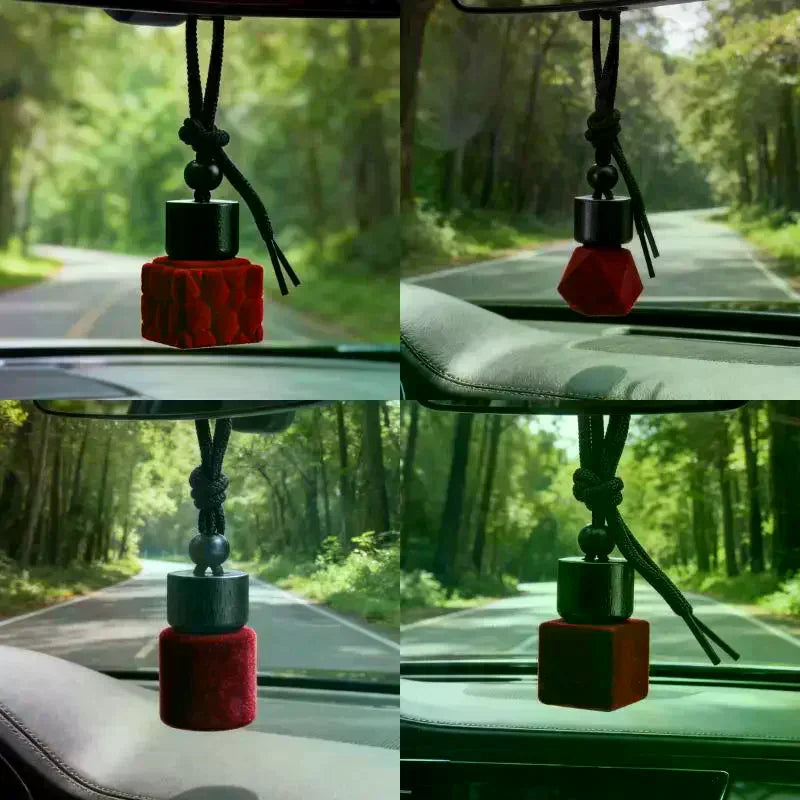 Red Plush Car Hanging Perfume Diffuser | Empty Glass Bottle Car Fragrance Diffuser QXL