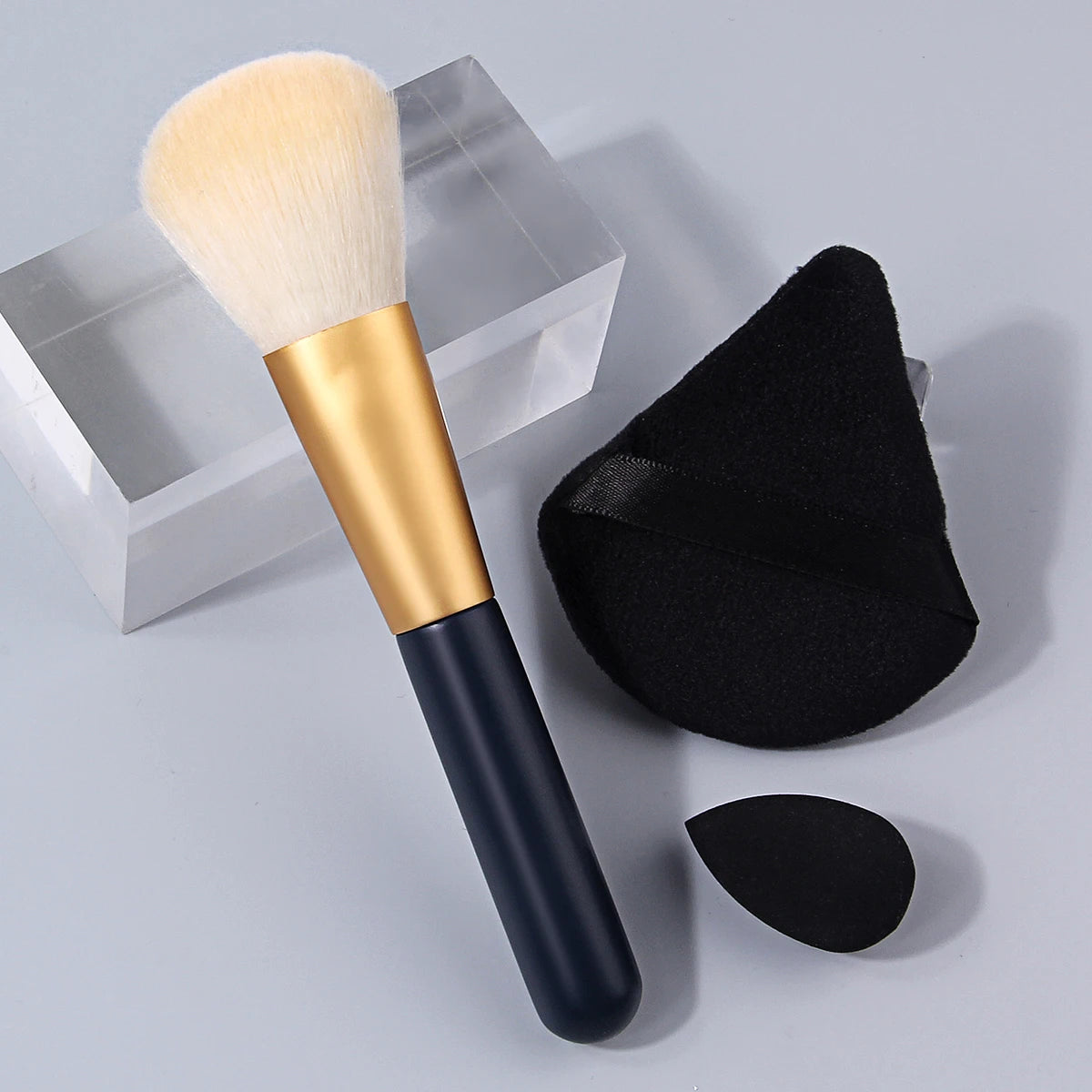 KOSSHOW 3-Piece Blush Brush & Makeup Puff Set | Powder Kit Makeup Brush Set QXL