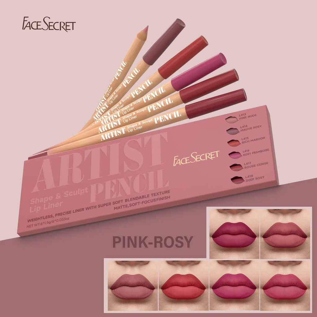 6-Piece Waterproof Lip Liner Set | Nude, Pink & Coffee Tones Lip Liner Set QXL