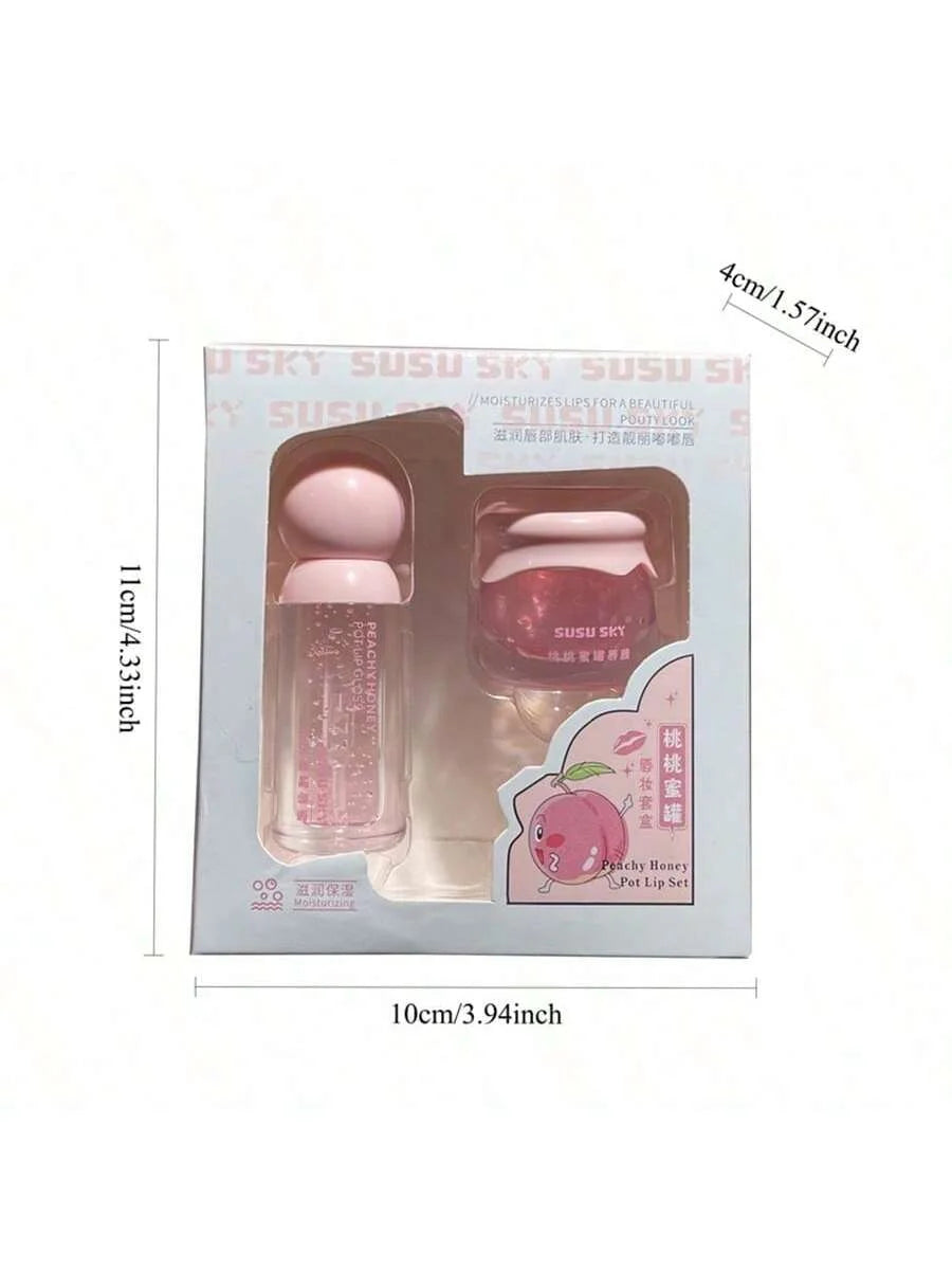 Peach Honey Lip Mask & Balm Set – 24Hr Moisturising Duo Lip Care Set QXL