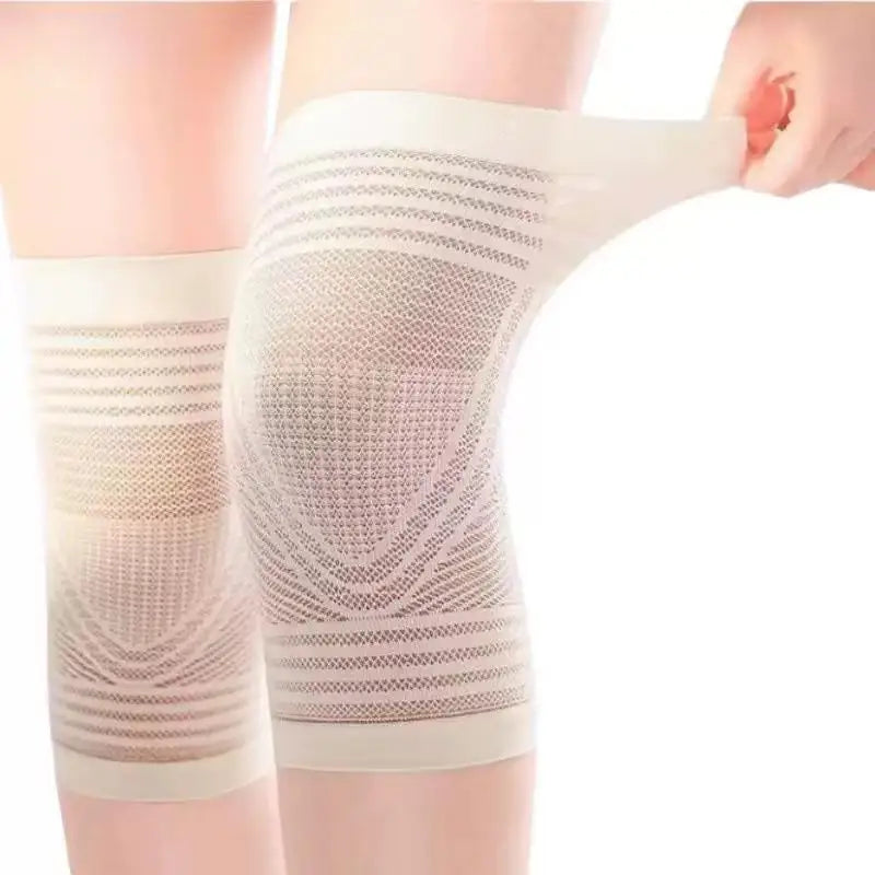 Breathable Non-Slip Knee Sleeves | Knit Cotton Support Pair Knee Sleeve QXL Beige