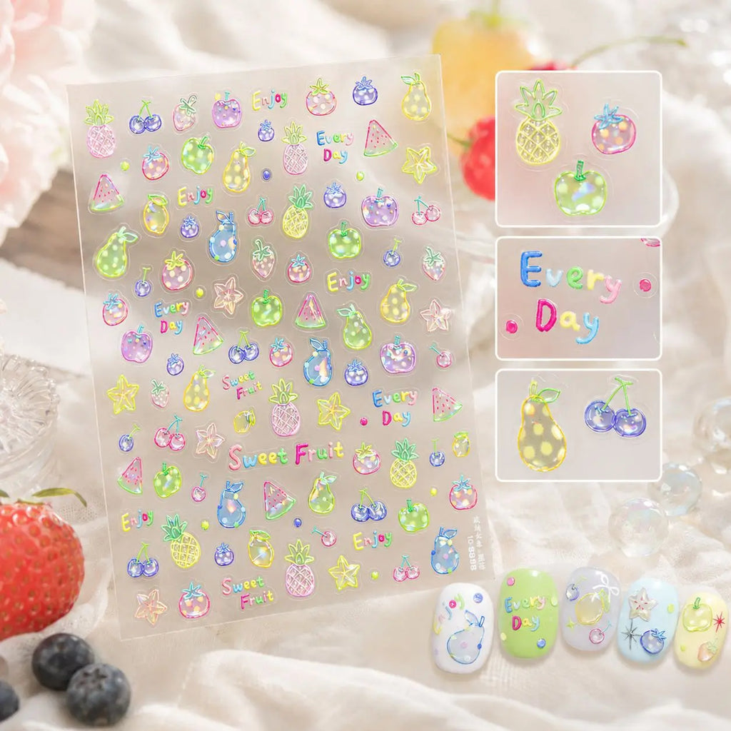 5D Iridescent Jelly Fruit Nail Stickers – Self-Adhesive Decals Nail Art Stickers QXL