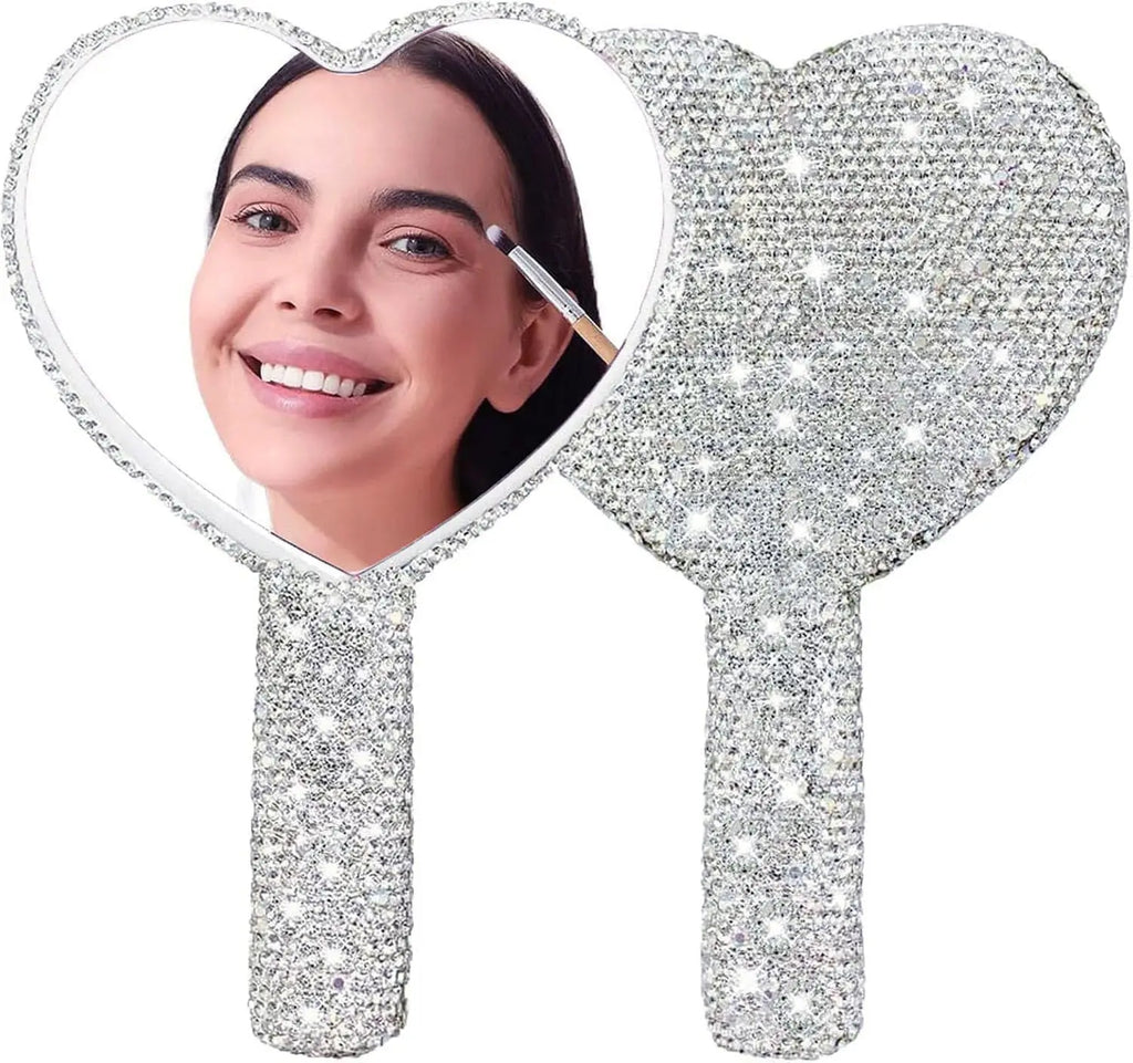 Heart-Shaped Diamond Handheld Makeup Mirror for Women & Girls Handheld Makeup Mirror QXL