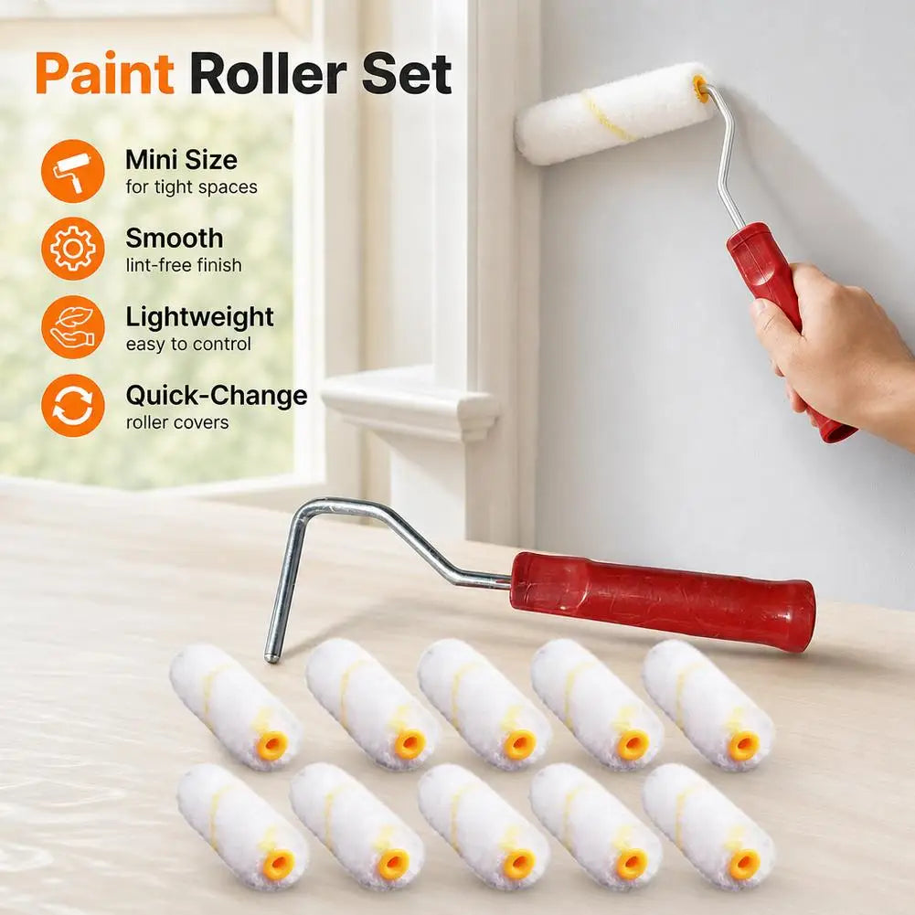 11-Piece Mini Paint Roller Kit | 10 Covers & Handle Paint Roller Kit QXL
