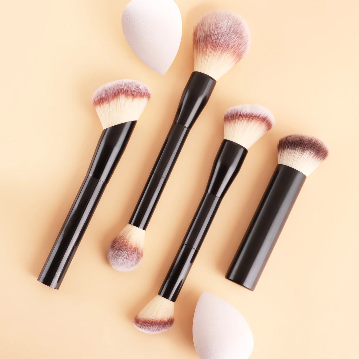 4-Pc Retractable Makeup Brush Set | Powder, Contour & Sponge Makeup Brush Set QXL