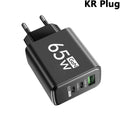 65W GaN USB-C Fast Charger PD 3.0 Wall Adapter GaN USB-C Charger QXL Black KR Plug