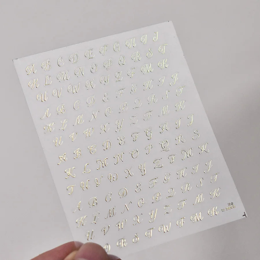 5D Hot Stamping Alphabet Nail Stickers – Gold & Silver Letters Nail Art Stickers QXL