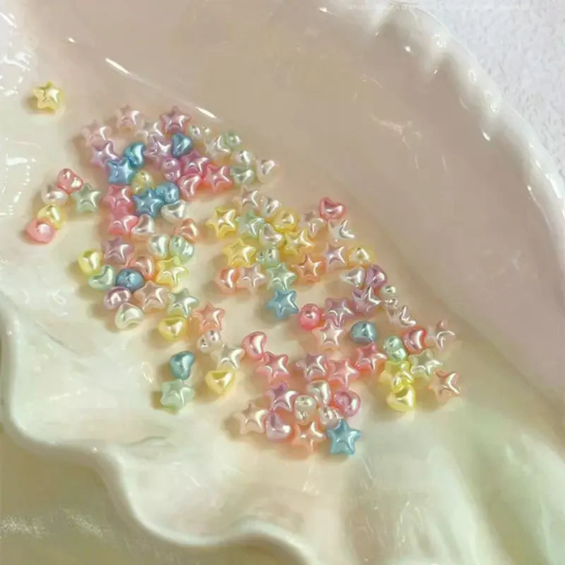 50-Pc 3D Star & Heart Nail Charms | Pearlescent Kawaii Nail Art Nail Art Charms QXL