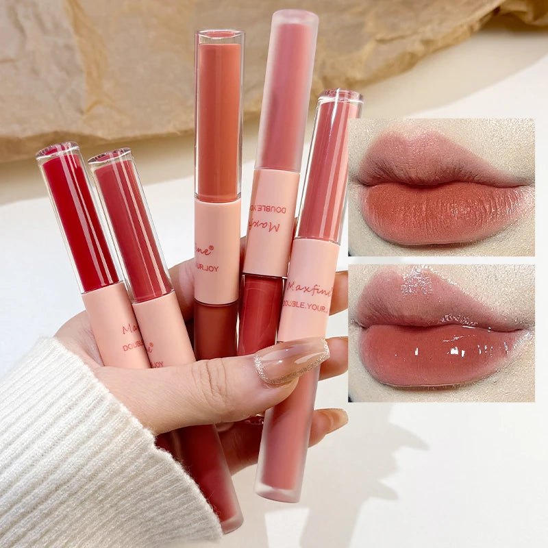 MAXFINE Double-End Lip Glaze | Mirror Gloss & Matte Velvet Lip Glaze QXL
