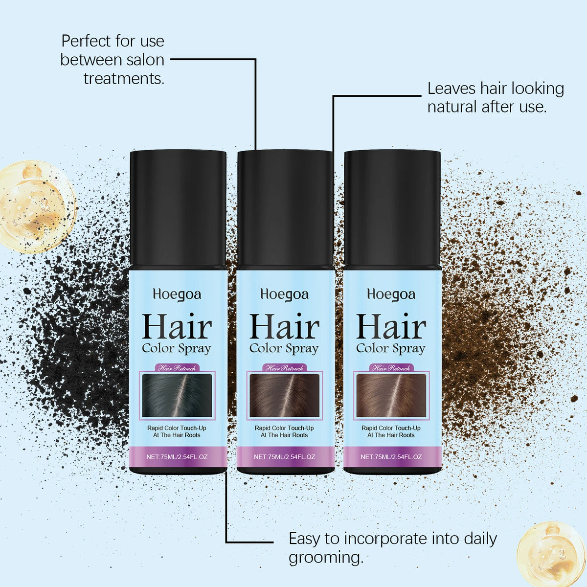 HOEGOA Temporary Hair Color Spray | Root Touch-Up, 3 Colors Temporary Hair Color Spray QXL