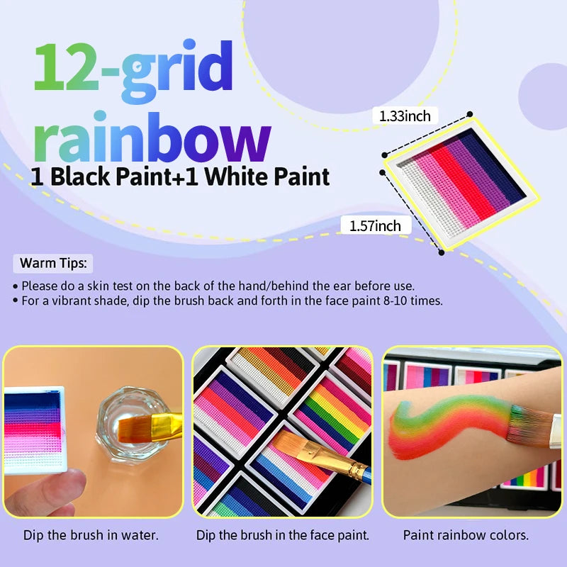12-Color Water-Soluble Face & Body Paint Kit with Brush Face & Body Paint Kit QXL