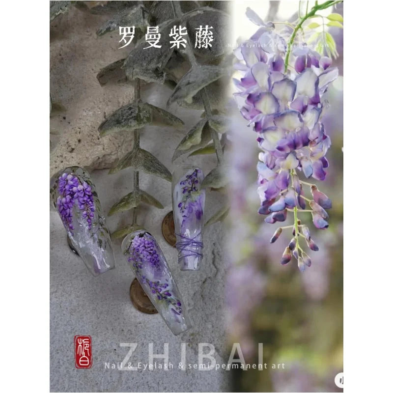 5D Wisteria Flower Nail Art Stickers | Kawaii Purple Decals Nail Art Stickers QXL