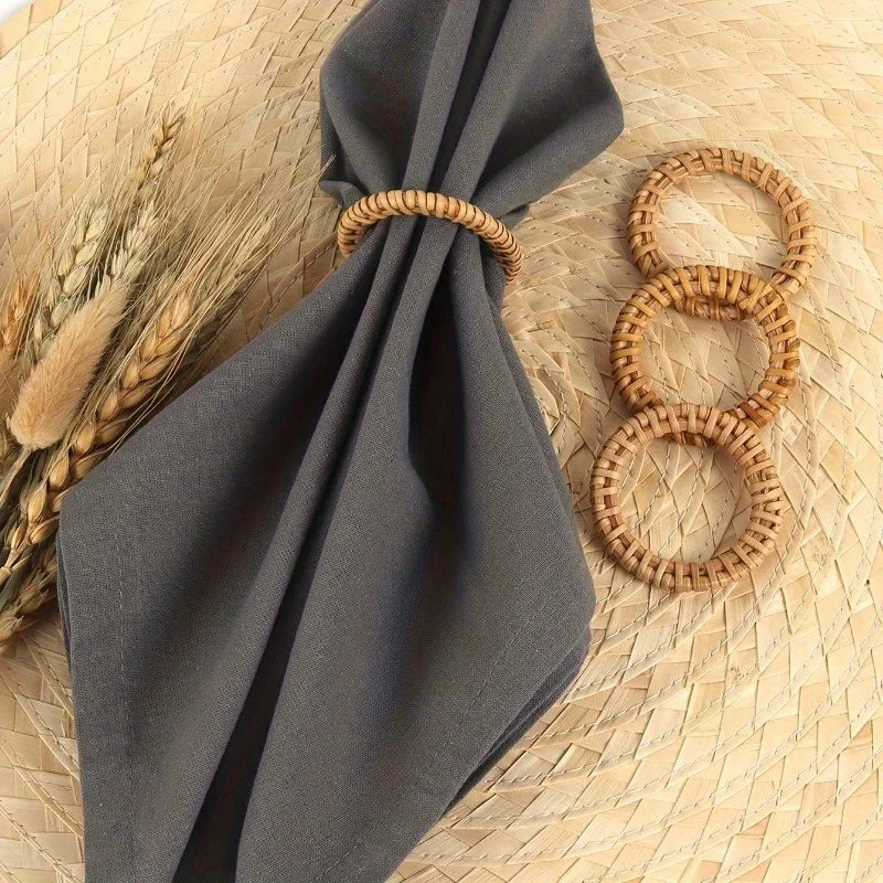 Bohemian Bamboo Rattan Napkin Rings | Rustic Woven Table Decor Napkin Rings QXL