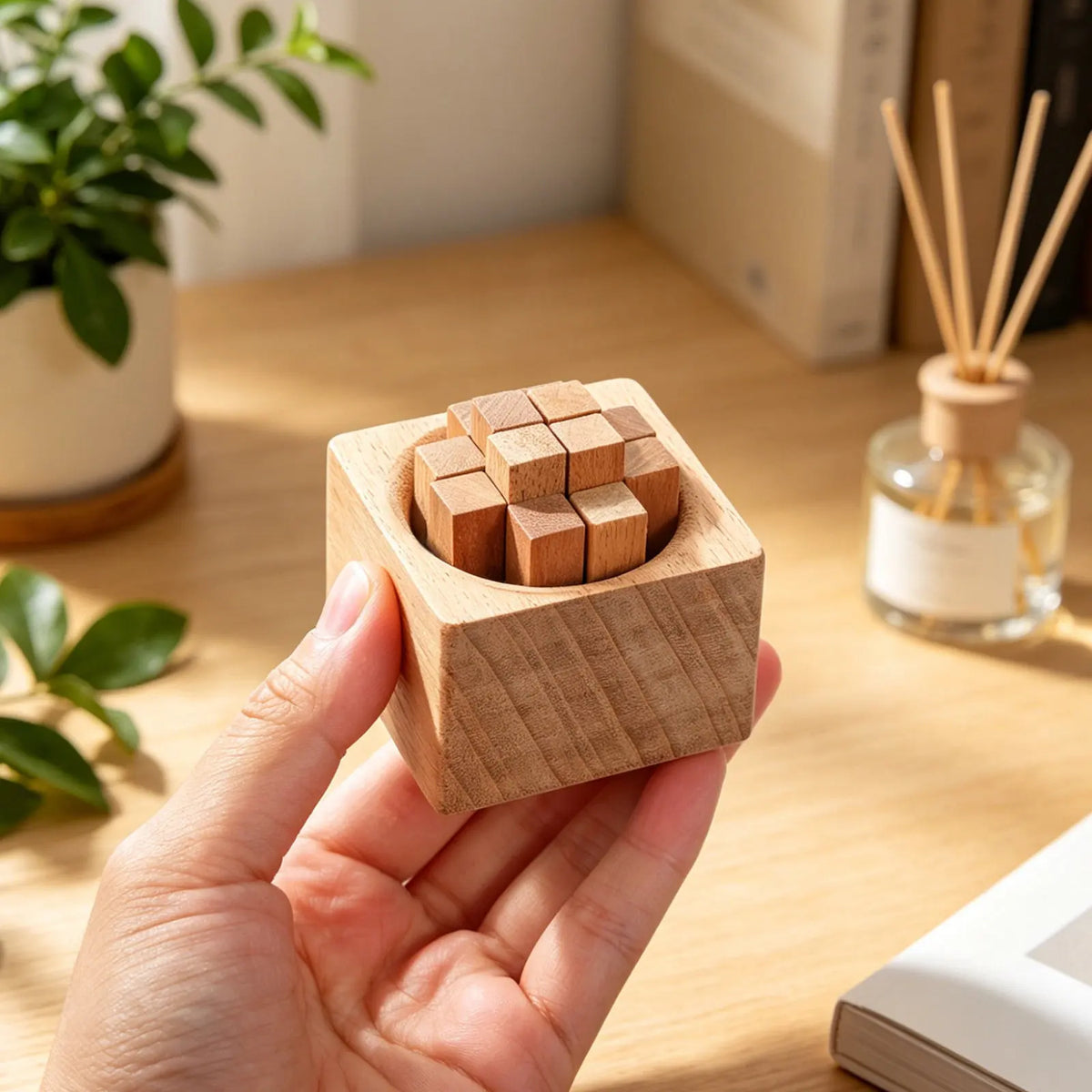 2-Pack Rustic Wood Passive Essential Oil Diffuser Scent Blocks Wood Aromatherapy Diffuser QXL