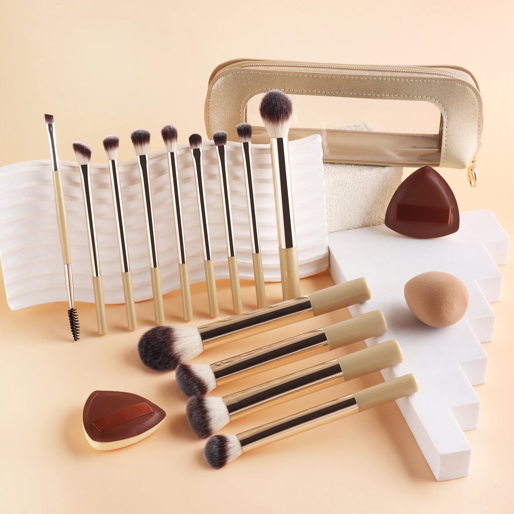 13-Pc Makeup Brush Set with Bag, Sponge & Puff | Ronshadow Makeup Brush Set QXL