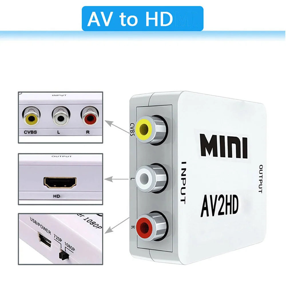 RCA AV to HDMI Converter 1080P | NTSC PAL CVBS Adapter AV to HDMI Converter QXL