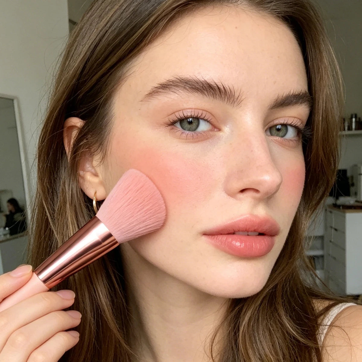 KOSSHOW Tilted Blush Brush | Wood Handle & Rose Gold Ferrule Blush Makeup Brush QXL