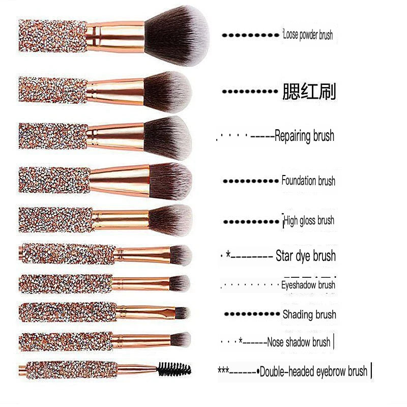 10-Piece Diamond Makeup Brush Set with PU Storage Bag Makeup Brush Set QXL