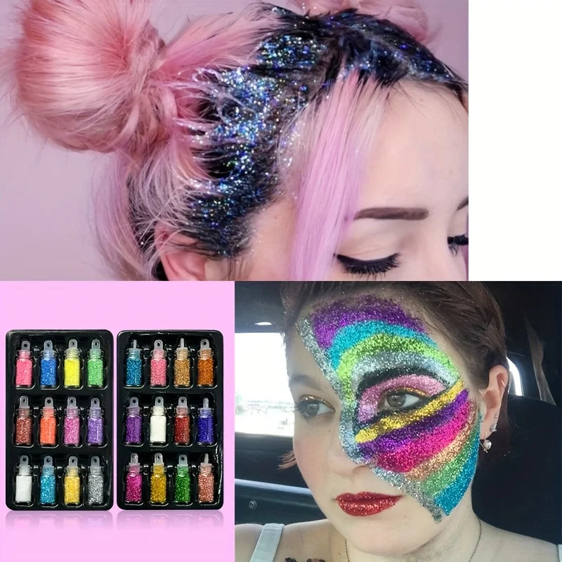 24-Color Glitter Temporary Tattoo Kit | Glue, Templates & Brushes Glitter Tattoo Kit QXL
