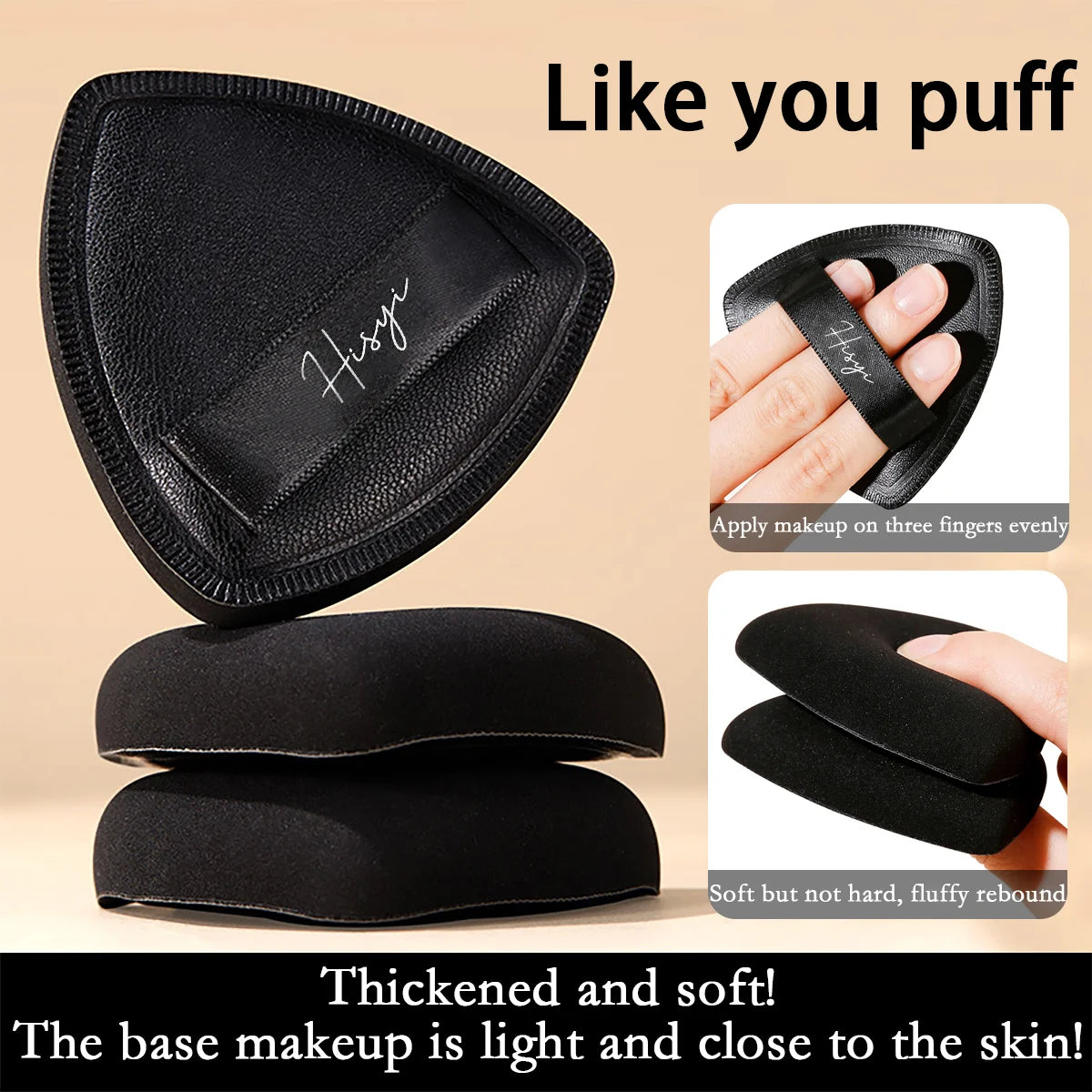HISYI Black Triangle Velvet Powder Puff Makeup Sponge 6cm Makeup Sponge Puff QXL