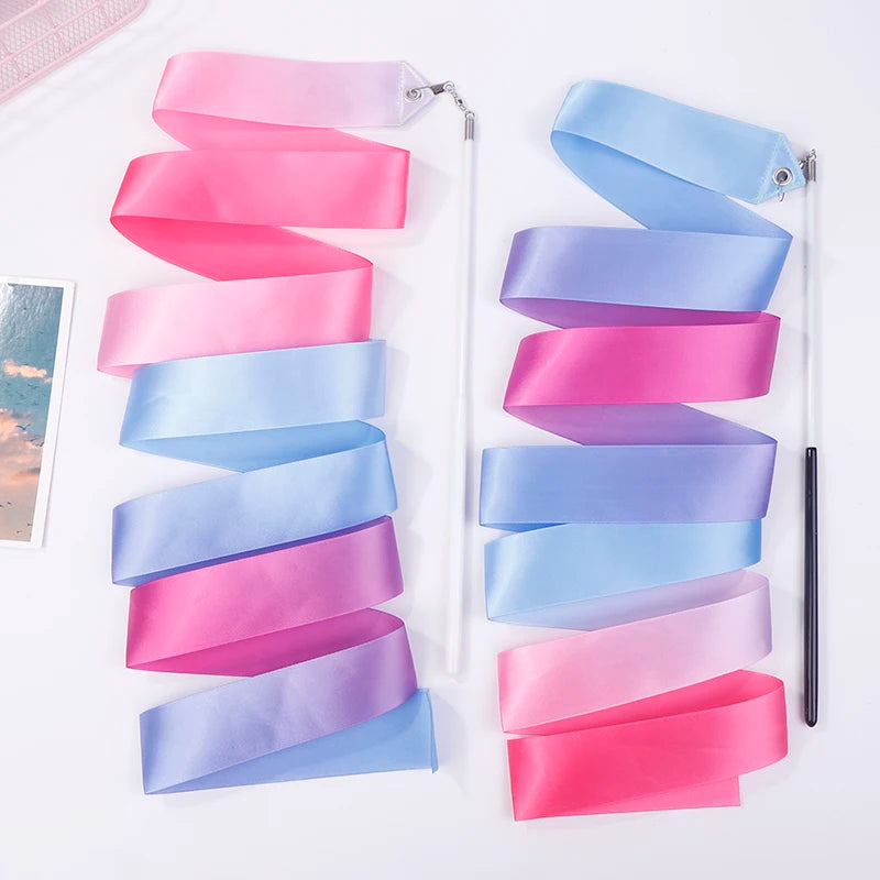 2M Rhythmic Gymnastics Dance Ribbon Twirling Wand | Rainbow Gymnastics Dance Ribbon QXL
