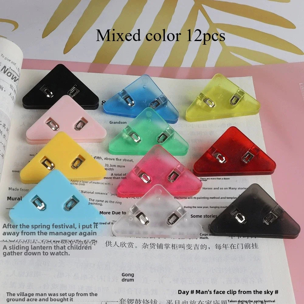 12-Pack Triangle Paper & Book Clips | Multifunctional Folder Set Paper Clip Set QXL Mixed color 12pcs