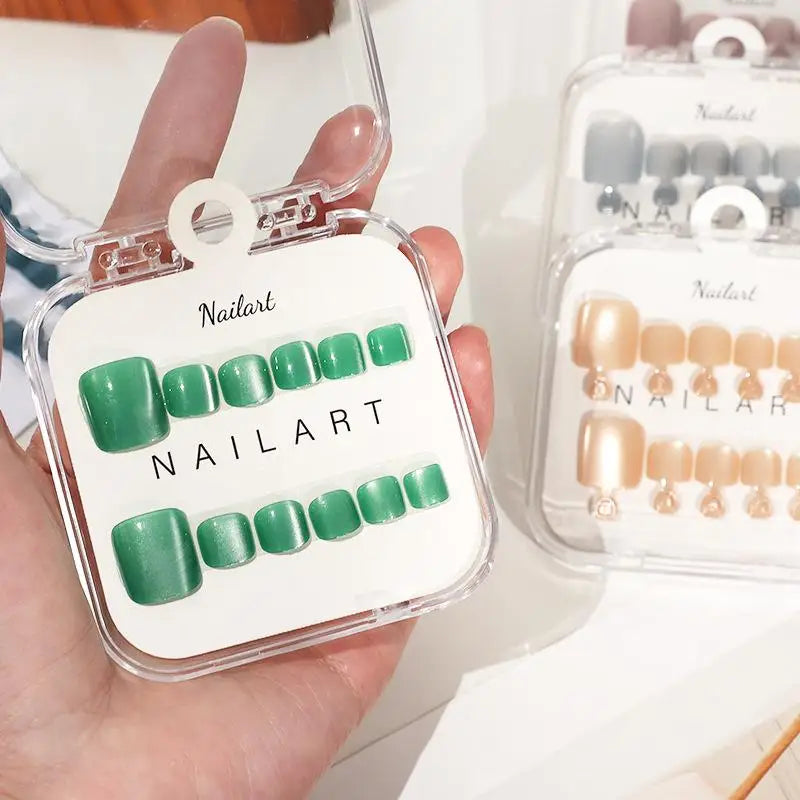 Cat Eye Press-On Toe Nails | Short Square False Toenails 10pc Press-On Toenails QXL